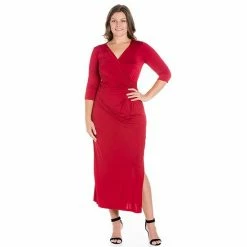 Plus Size 24seven Comfort Apparel Fitted V-Neck Side Slit Maxi Dress Black 10 Plus Size 24seven Comfort Apparel Fitted V-Neck Side Slit Maxi Dress Black -Waverly Shop unnamed file 898