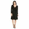 Women's 24seven Comfort Apparel V-Neck Long Sleeve Skater Dress Black