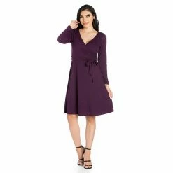 Women's 24seven Comfort Apparel V-Neck Long Sleeve Skater Dress Black -Waverly Shop unnamed file 903