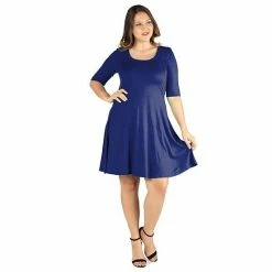 Plus Size 24seven Comfort Apparel Elbow Sleeve Knee Length Dress Purple