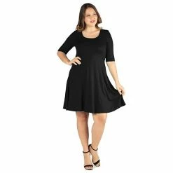 Plus Size 24seven Comfort Apparel Elbow Sleeve Knee Length Dress Purple -Waverly Shop unnamed file 909
