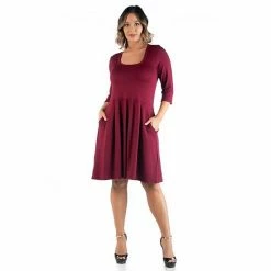 Plus Size 24Seven Comfort Apparel Fit And Flare Dress Red -Waverly Shop unnamed file 923