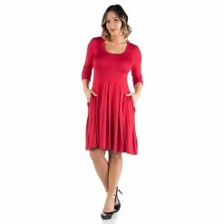Plus Size 24Seven Comfort Apparel Fit And Flare Dress Red -Waverly Shop unnamed file 924