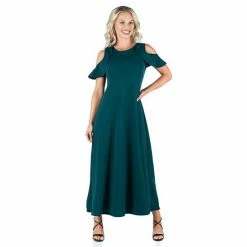 Women's 24seven Comfort Apparel Ruffled Cold Shoulder A-Line Maxi Dress Green -Waverly Shop unnamed file 932