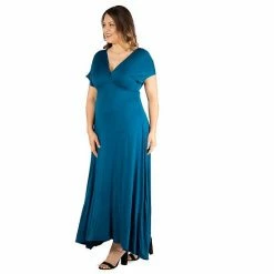 Plus Size 24seven Comfort Apparel Empire Waist V-Neck Maxi Dress Black -Waverly Shop unnamed file 935