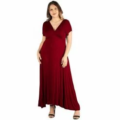 Plus Size 24seven Comfort Apparel Empire Waist V-Neck Maxi Dress Black -Waverly Shop unnamed file 938