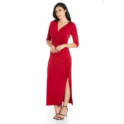 Women's 24seven Comfort Apparel Fitted V-Neck Side Slit Maxi Dress Black -Waverly Shop unnamed file 941