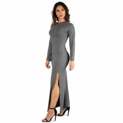 Women's 24seven Comfort Apparel Long Sleeve Side Slit Fitted Maxi Dress Purple 9 Women's 24seven Comfort Apparel Long Sleeve Side Slit Fitted Maxi Dress Purple -Waverly Shop unnamed file 957
