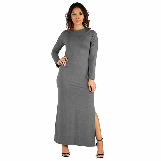 Women's 24seven Comfort Apparel Long Sleeve Side Slit Fitted Maxi Dress Purple 6 Women's 24seven Comfort Apparel Long Sleeve Side Slit Fitted Maxi Dress Purple - Image 6