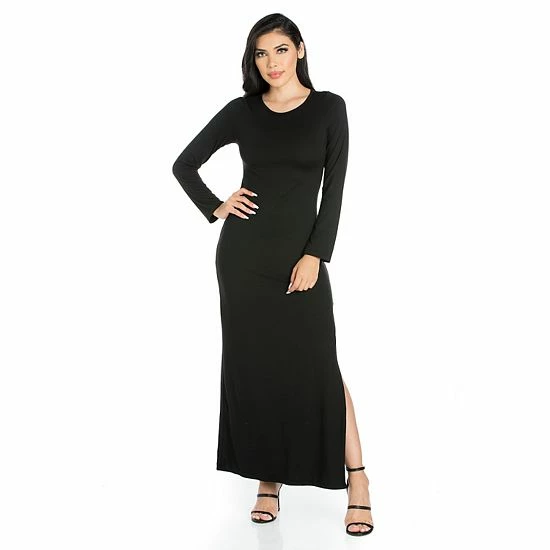 Women's 24seven Comfort Apparel Long Sleeve Side Slit Fitted Maxi Dress Purple 7 Women's 24seven Comfort Apparel Long Sleeve Side Slit Fitted Maxi Dress Purple - Image 7