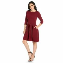 Women's 24seven Comfort Apparel Fit And Flare Dress With Pockets Red -Waverly Shop unnamed file 964