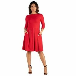Women's 24seven Comfort Apparel Fit And Flare Dress With Pockets Red -Waverly Shop unnamed file 967