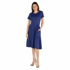 Women's 24seven Comfort Apparel Short Sleeve Midi Dress With Pockets Taupe