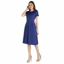 Women's 24seven Comfort Apparel Short Sleeve Midi Dress With Pockets Taupe -Waverly Shop unnamed file 970