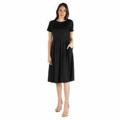 Women's 24seven Comfort Apparel Short Sleeve Midi Dress With Pockets Taupe -Waverly Shop unnamed file 972