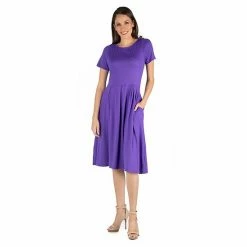 Women's 24seven Comfort Apparel Short Sleeve Midi Dress With Pockets Taupe -Waverly Shop unnamed file 973