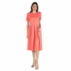 Women's 24seven Comfort Apparel Short Sleeve Midi Dress With Pockets Taupe -Waverly Shop unnamed file 974