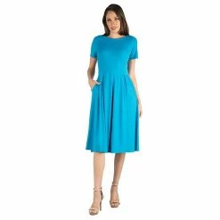 Women's 24seven Comfort Apparel Short Sleeve Midi Dress With Pockets Taupe -Waverly Shop unnamed file 977