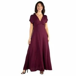 Women's 24seven Comfort Apparel Cap Sleeve V-Neck Maxi Dress Blue