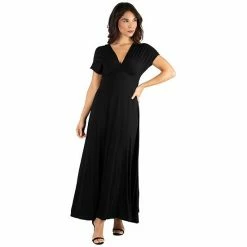 Women's 24seven Comfort Apparel Cap Sleeve V-Neck Maxi Dress Blue -Waverly Shop unnamed file 981
