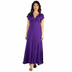 Women's 24seven Comfort Apparel Cap Sleeve V-Neck Maxi Dress Blue -Waverly Shop unnamed file 984